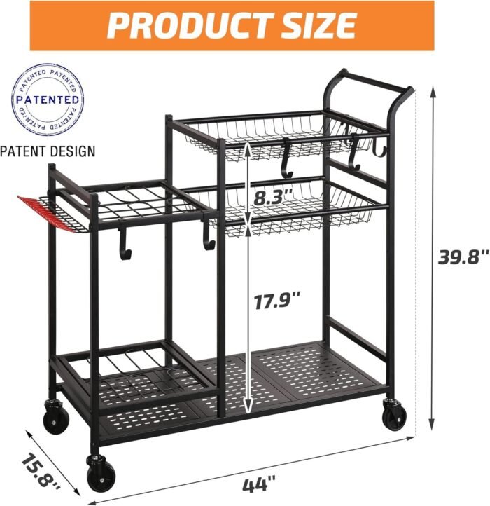 Lockable wheels on the PLKOW garden tool organizer for added stability.