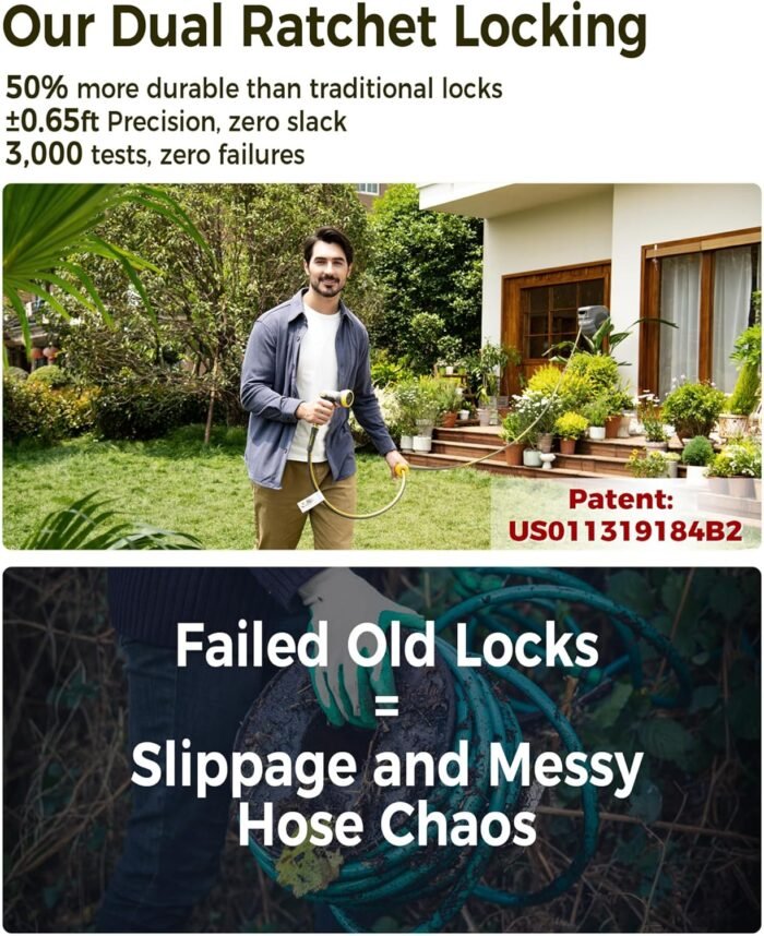 The retractable garden hose providing even watering for your garden and lawn.