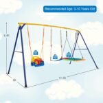 Swing Set for Kids full view showing the yellow and blue color scheme, durable materials, and included ground stakes for outdoor fixation.